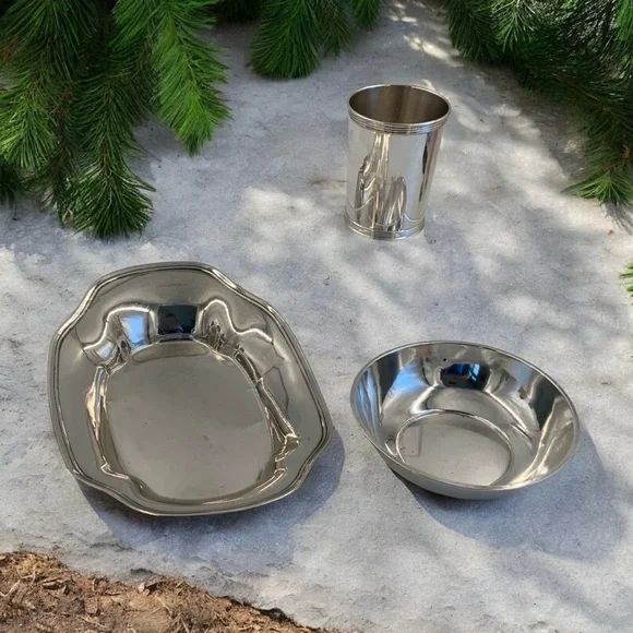 Vintage Sterling Silver Lot: Bread Tray, Bowl, Mint Julep Cup, 487 Grams, Marked - Picture 15 of 16